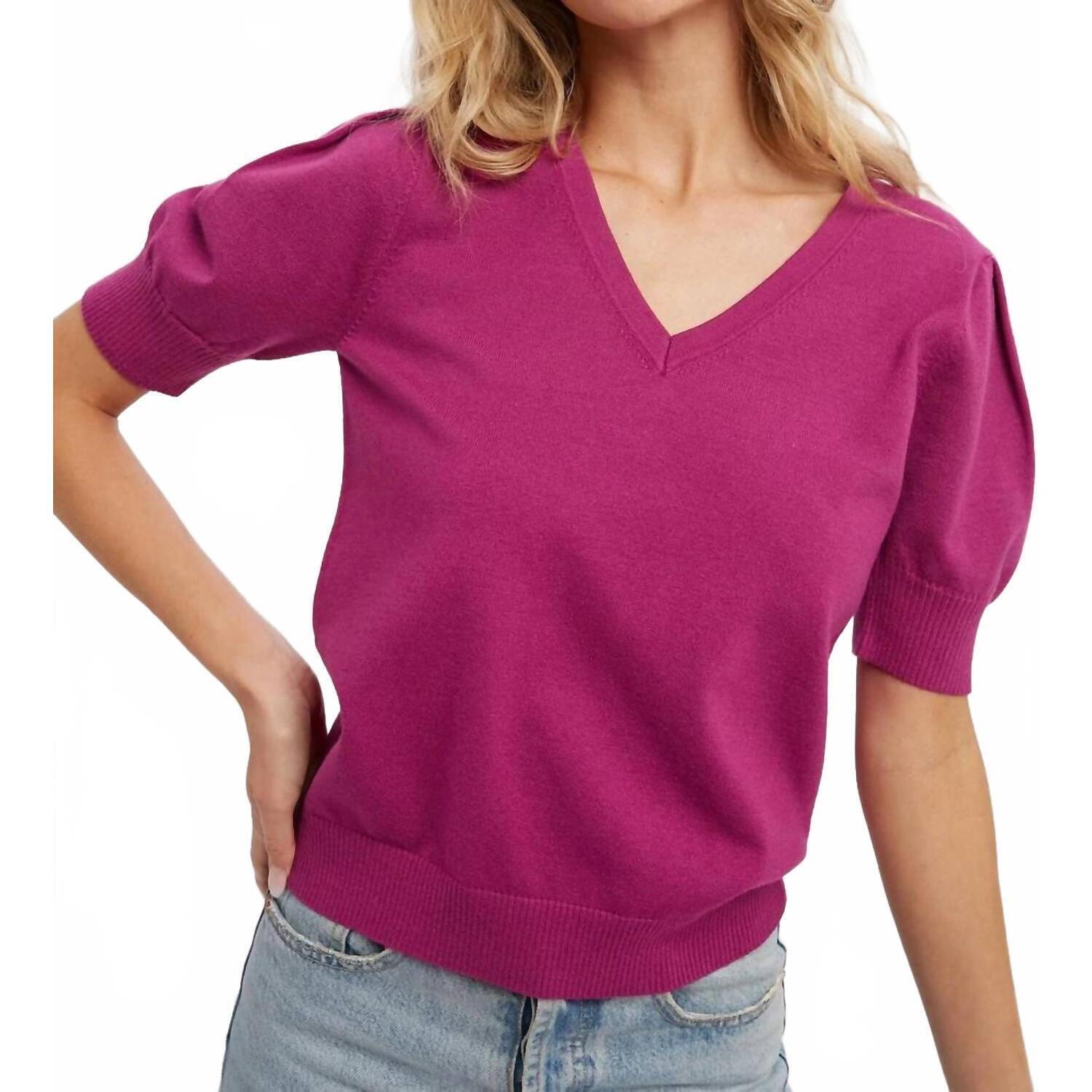 New Bluivy Puff Sleeve Sweater Top In Orchid